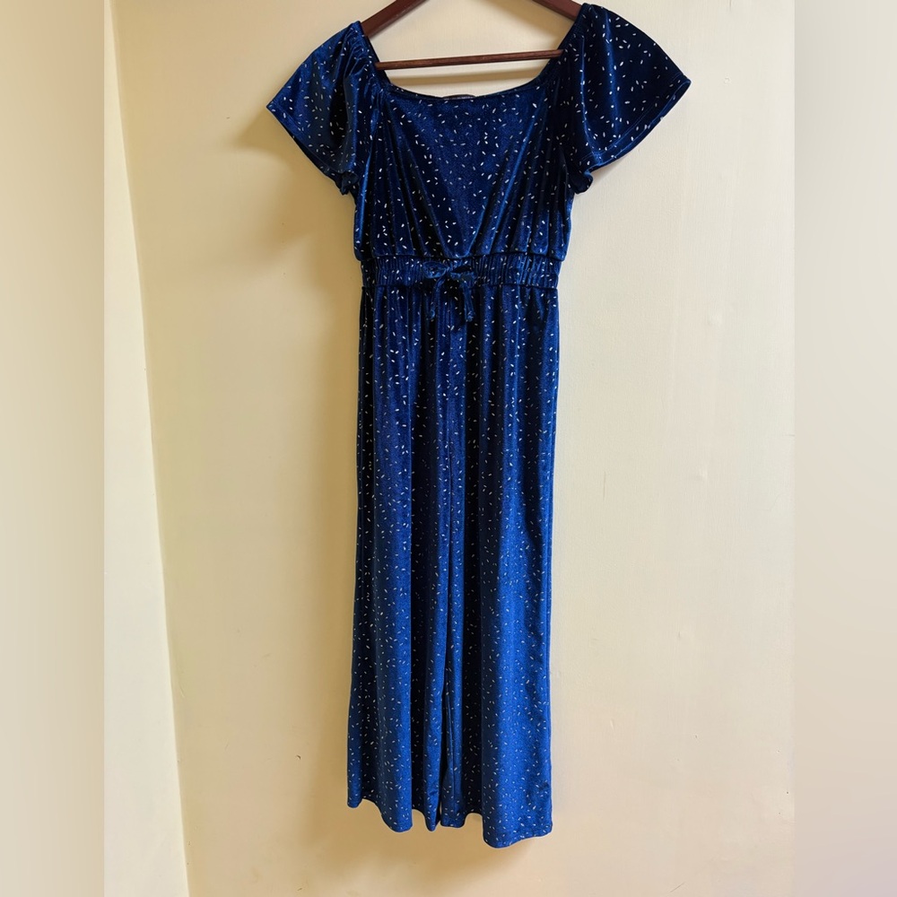 Three Pink Hearts Trixxi Juniors Blue Jumpsuit with White Dots Size Junior L EUC